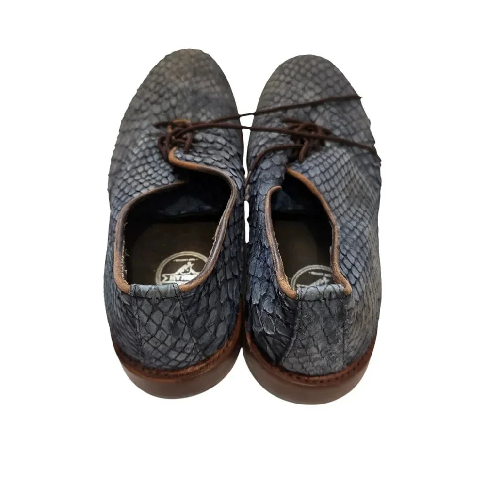 African‎ Handmade Blue Python Snakeskin Leather Derby Oxfords Mens Size 11 USA